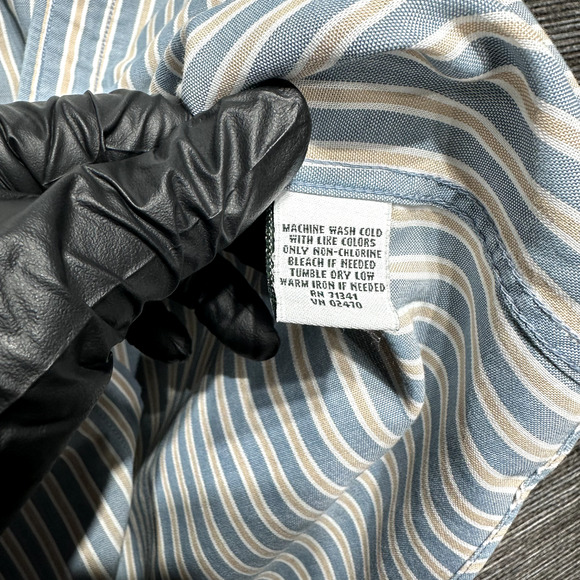 L.L. Bean Shirt Men's M Trim Blue Striped Short Sleeve Button Up 262284 - Picture 8 of 10